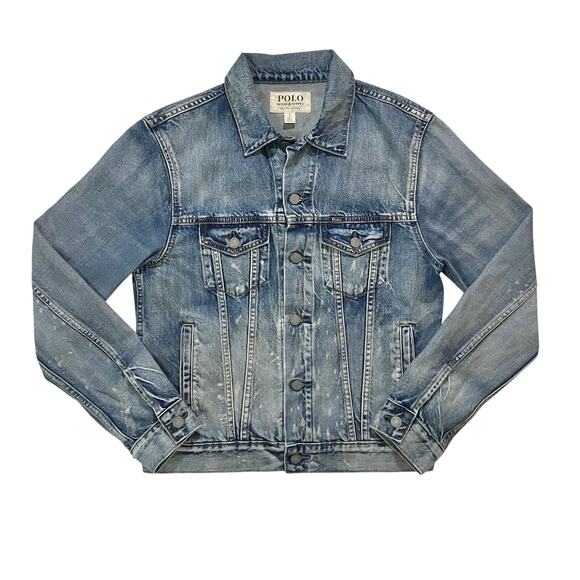 Polo Ralph Lauren Trucker Jacket Denim & Supply Men Sm Women Lg Back Flag Patch - Picture 2 of 9